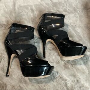 New Bebe Willa Black platform strappy Heels size 9